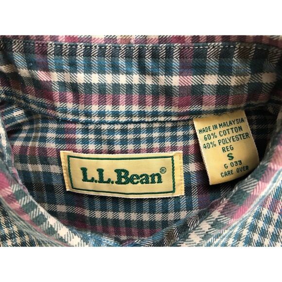 L.L. Bean Shirt S Reg Tartan Plaid Button Up Long Sleeve Cotton Polyester - Picture 10 of 12
